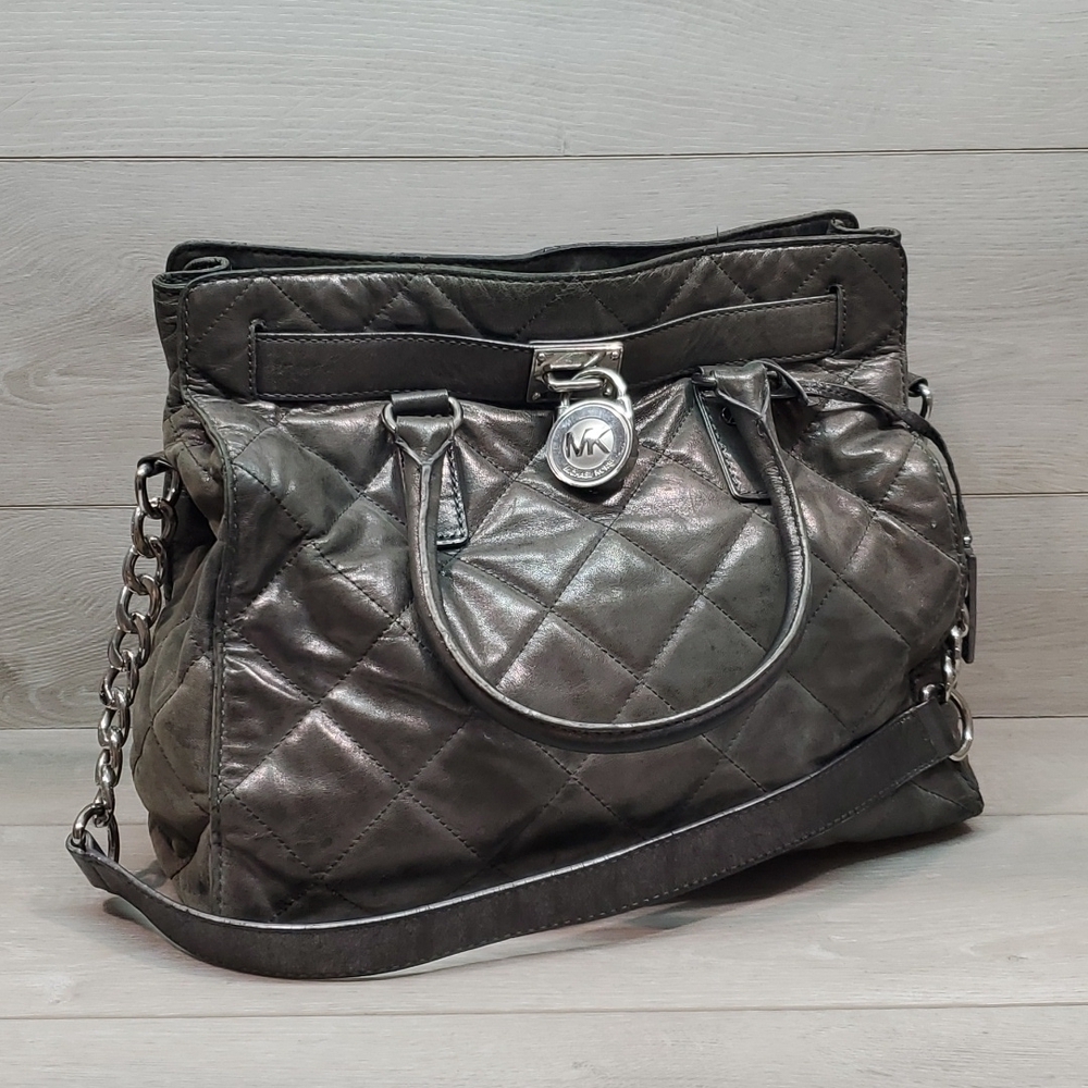 Michael Kors Hamilton Large Tote  Gunmetal  Quilted Leather bag - Picture 2 of 13